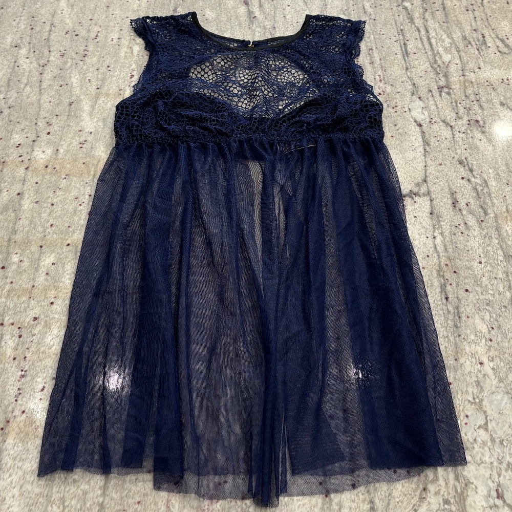 Victorias Secret Dark Blue Lace and Satin Teddy - Size M